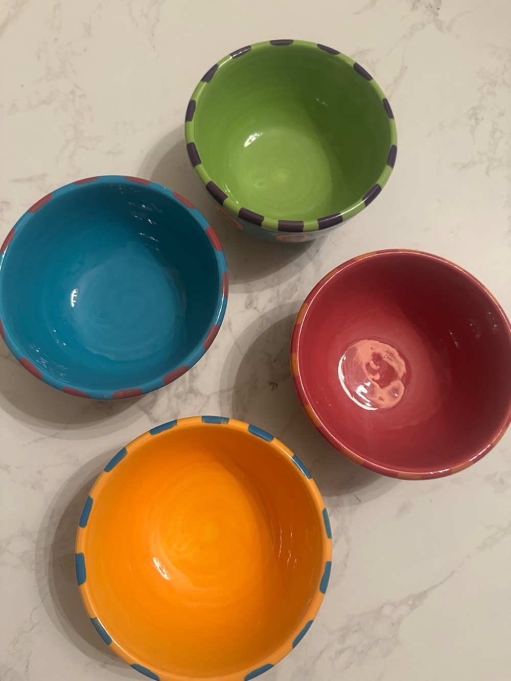 Like new. Set of 4 All U Can Handle ice cream Bowls. Polka dot